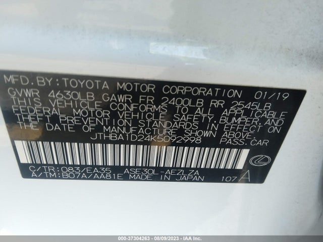 2019 Lexus IS, VIN: JTHBA1D24K5092998