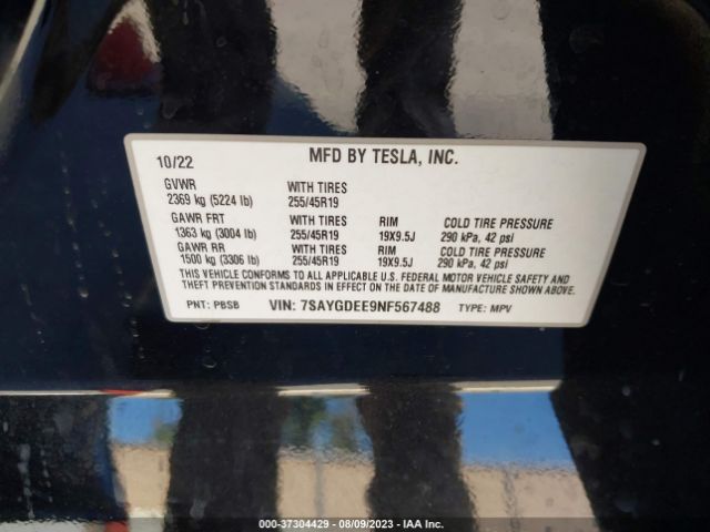 7SAYGDEE9NF567488 Tesla Model Y Long Range