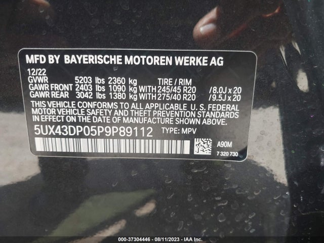 BMW X3 Sdrive30i 2023 аукцион фото