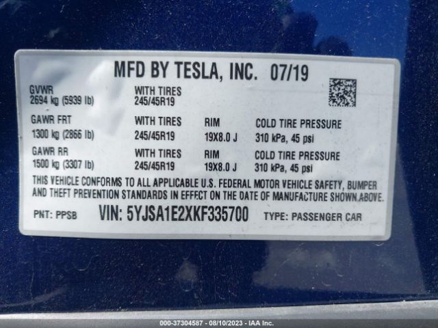 5YJSA1E2XKF335700 Tesla MODEL S