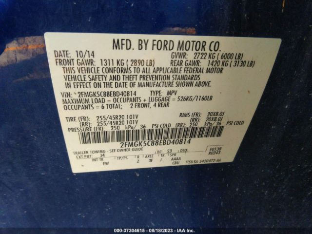 2FMGK5C88EBD40814 Ford FLEX SEL
