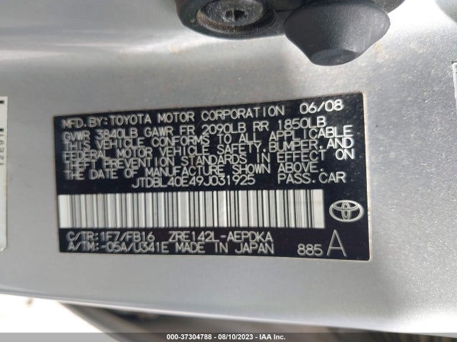 2009 TOYOTA COROLLA VIN: JTDBL40E49J031925