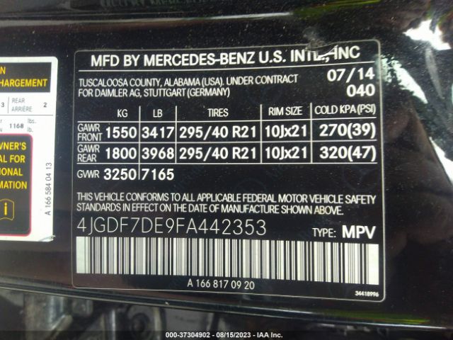4JGDF7DE9FA442353 Mercedes-Benz Gl-class Gl 550