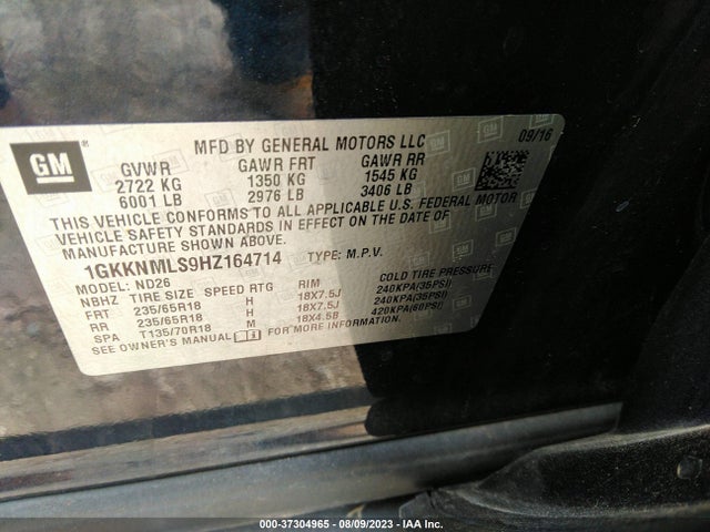 GMC ACADIA SLT 2017 1GKKNMLS9HZ164714 Image 9