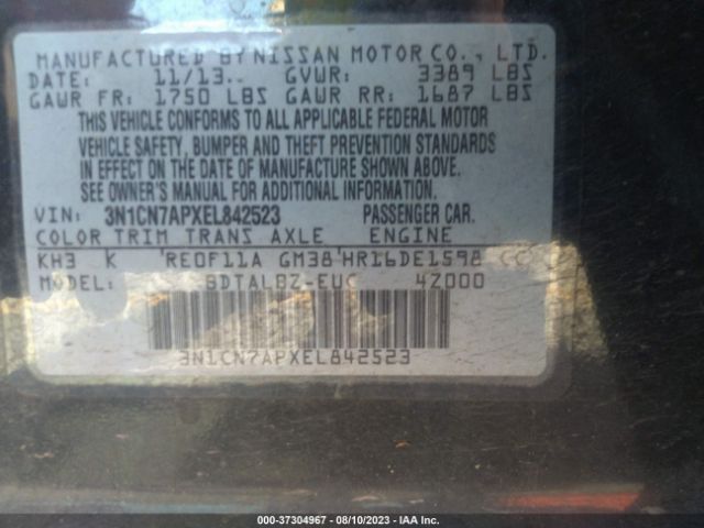 3N1CN7APXEL842523 Nissan VERSA SV