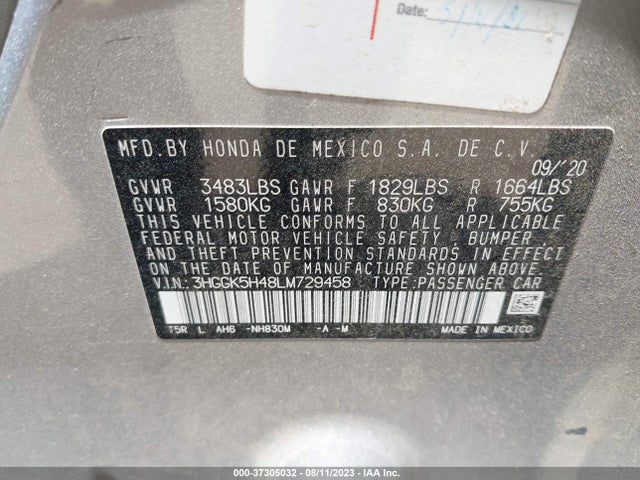 Honda FIT LX 2020 3HGGK5H48LM729458 Image 9
