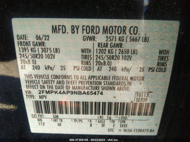 2FMPK4AP9NBA65474 Ford EDGE ST