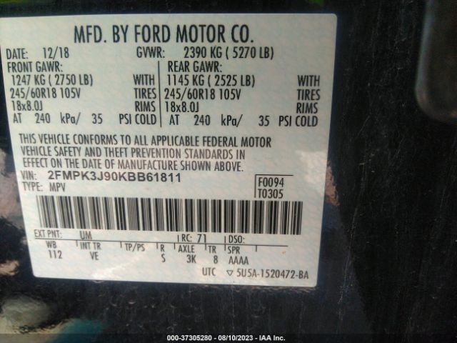 2FMPK3J90KBB61811 Ford EDGE SEL