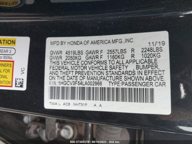 1HGCV3F54LA002966 Honda Accord Hybrid Ex-l