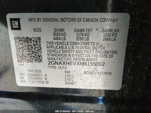 2021 CHEVROLET EQUINOX FWD LS VIN: 2GNAXHEVXM6155002