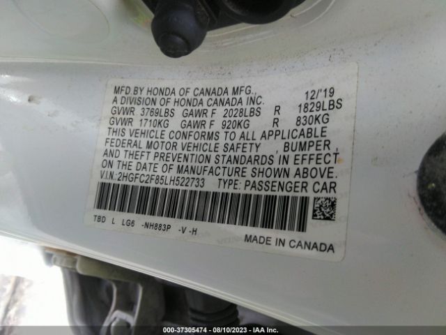 2HGFC2F85LH522733 Honda Civic Sedan Sport