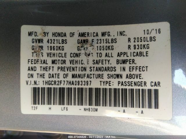 1HGCR2F77HA093397 Honda Accord Sedan Ex