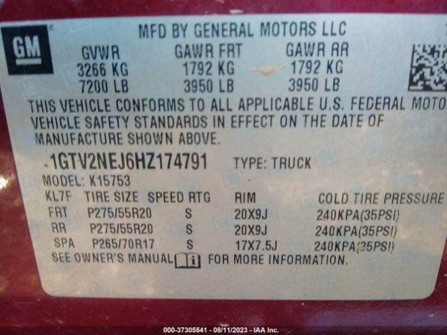 1GTV2NEJ6HZ174791 GMC Sierra 1500 Slt