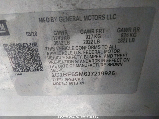 Chevrolet CRUZE LT 2018 1G1BE5SM6J7219926 Image 9