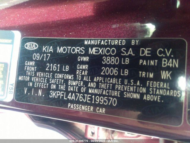 3KPFL4A76JE199570 KIA FORTE LX