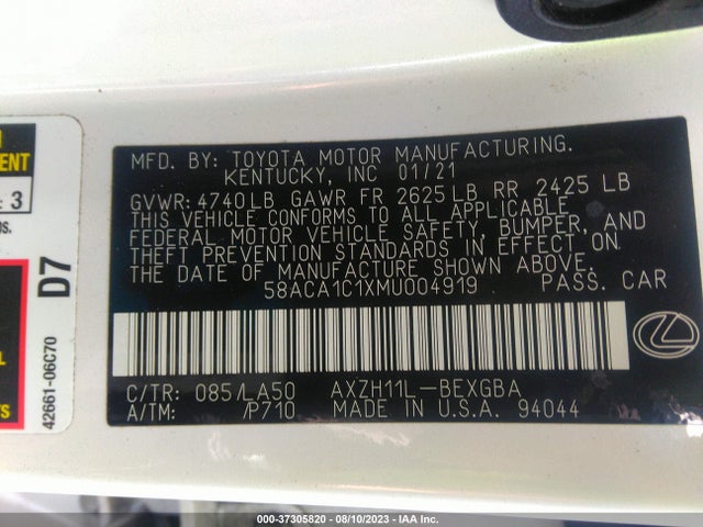 58ACA1C1XMU004919 Lexus Es Es 300h