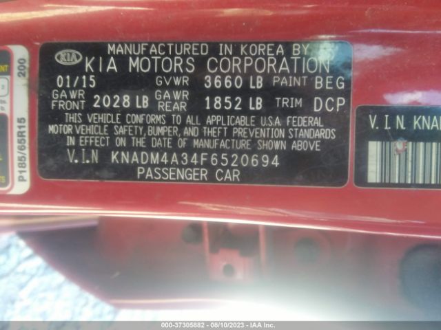 KNADM4A34F6520694 KIA RIO LX