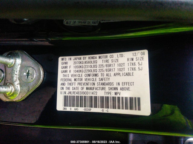 2009 HONDA CR-V LX VIN: JHLRE483X9C011472