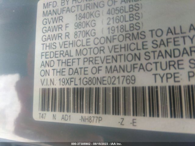 2022 HONDA CIVIC HATCHBACK 19XFL1G80NE021769 Photo 8