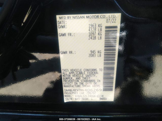 1N4BL4EV7NN406269 Nissan Altima 2.5 Sl