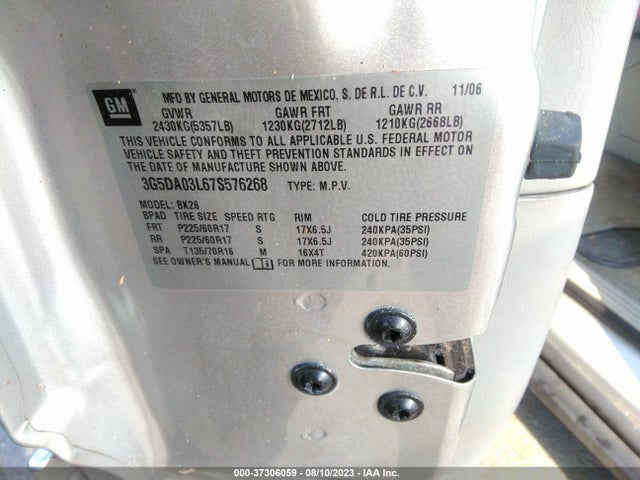 2007 BUICK RENDEZVOUS CXL VIN: 3G5DA03L67S576268