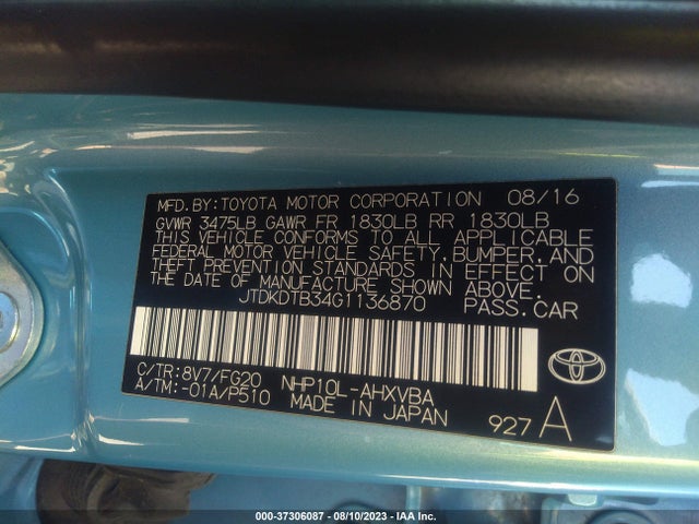 Toyota Prius C One/two/three/four 2016 JTDKDTB34G1136870 Image 15
