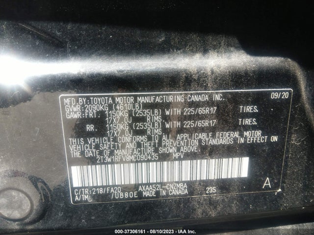 2021 TOYOTA RAV4 XLE VIN: 2T3W1RFV8MC090435