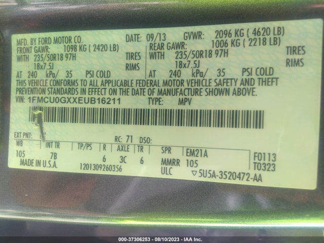 Ford ESCAPE SE 2014 1FMCU0GXXEUB16211 Image 10