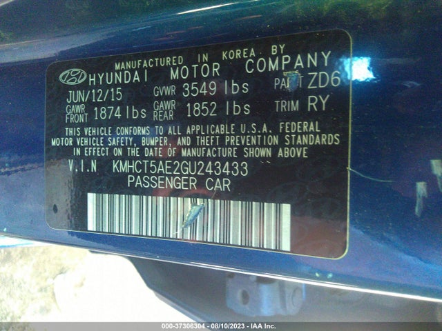 2016 HYUNDAI ACCENT SE VIN: KMHCT5AE2GU243433