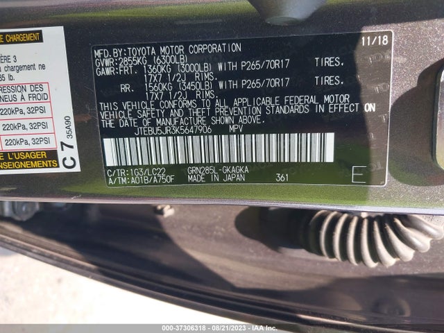 Toyota 4RUNNER SR5 2019 JTEBU5JR3K5647906 Image 15