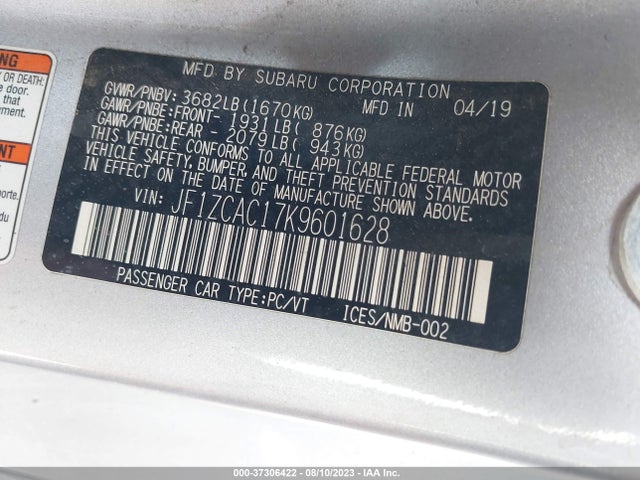 2019 Subaru BRZ, VIN: JF1ZCAC17K9601628