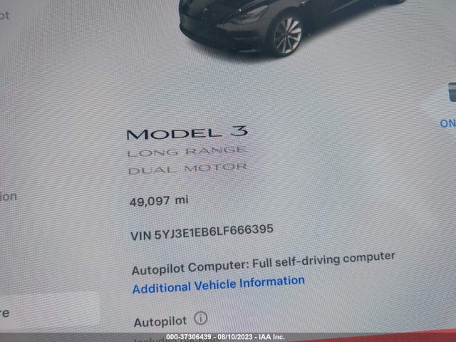 2020 TESLA MODEL 3 LONG RANGE VIN: 5YJ3E1EB6LF666395