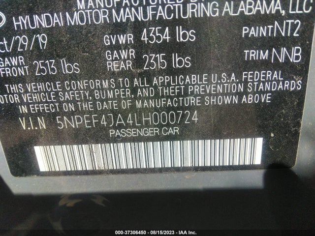 Hyundai SONATA SEL 2020 5NPEF4JA4LH000724 Image 9
