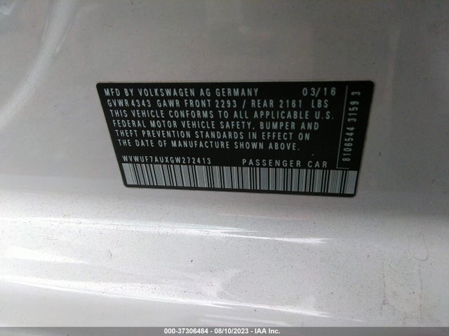WVWUF7AUXGW272413 Volkswagen Golf R