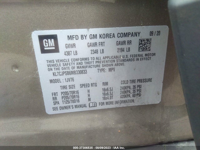 Chevrolet Trax Lt 2021 KL7CJPSB6MB330833 Image 9