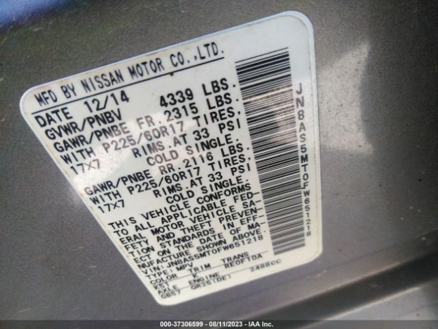 JN8AS5MT0FW651218 Nissan Rogue Select S