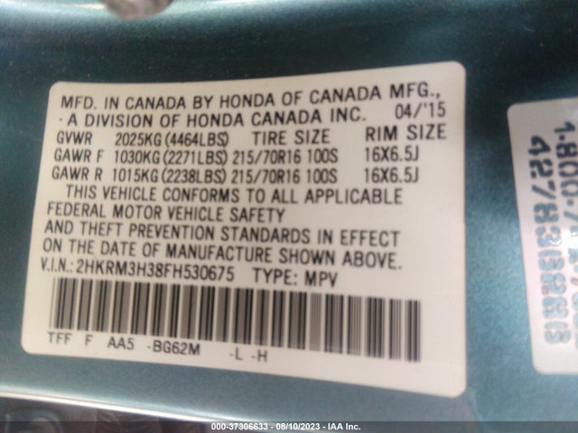 Honda CR-V LX 2015 2HKRM3H38FH530675 Image 9