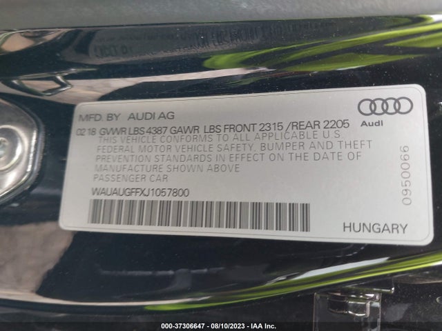 WAUAUGFFXJ1057800 Audi A3 Sedan Premium/tech Premium