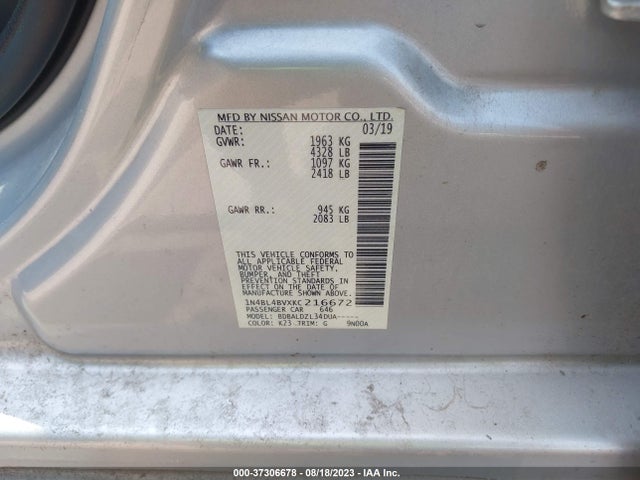 2019 NISSAN ALTIMA 2.5 S VIN: 1N4BL4BVXKC216672