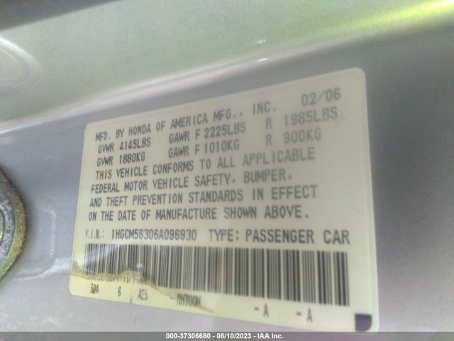 2006 HONDA ACCORD SDN LX SE VIN: 1HGCM56306A096930