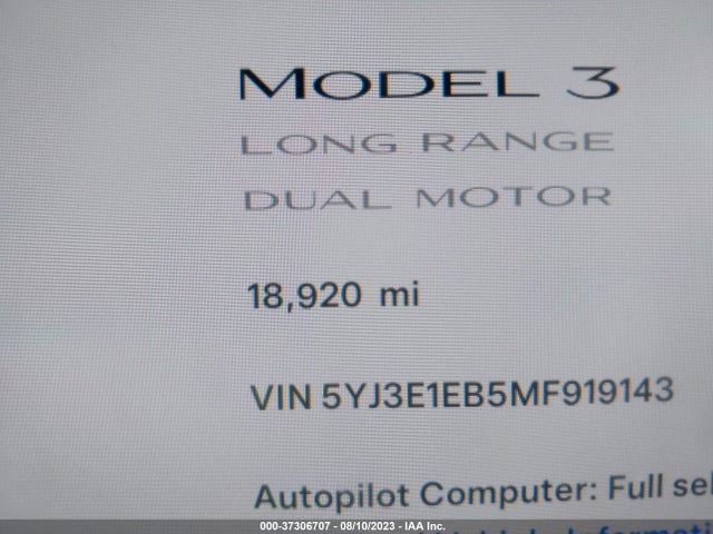 2021 Tesla 3, VIN: 5YJ3E1EB5MF919143