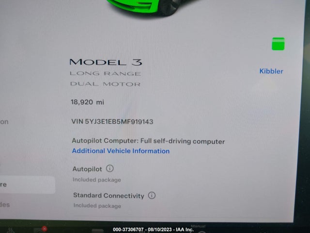 2021 Tesla 3, VIN: 5YJ3E1EB5MF919143