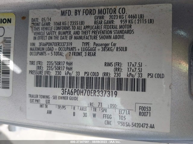 3FA6P0H70ER337319 Ford FUSION SE