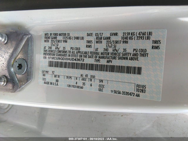 Ford Escape 2017 1FMCU9GDXHUD43672 Image 22