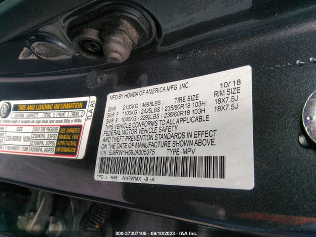 Honda CR-V EX 2018 5J6RW1H59JA005375 Image 9