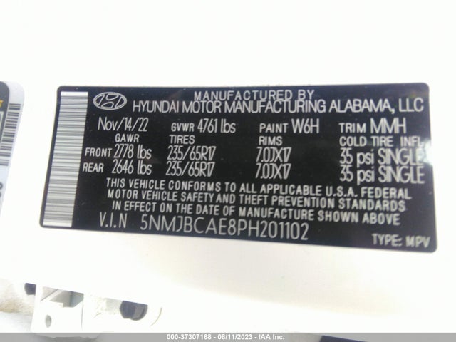 2023 HYUNDAI TUCSON SEL VIN: 5NMJBCAE8PH201102