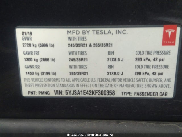 Tesla Model S 100d/p100d/performance 2019 5YJSA1E42KF300358 Image 9