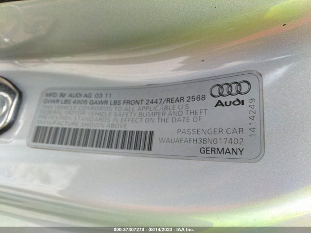 2011 AUDI A5 2.0T PREMIUM VIN: WAUAFAFH3BN017402