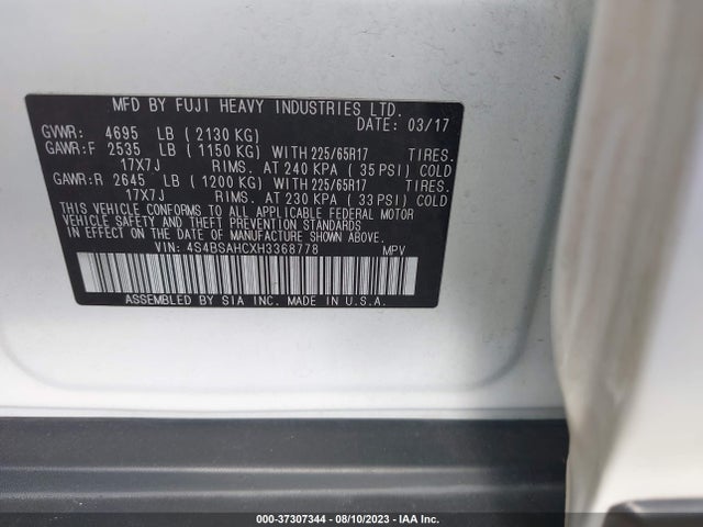 4S4BSAHCXH3368778 Subaru Outback Premium