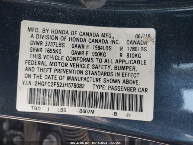 2HGFC2F52JH578082 Honda Civic Sedan Lx